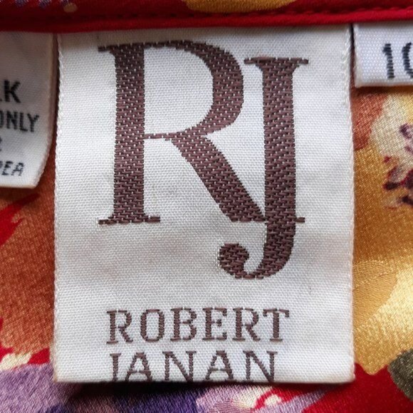 Robert Janan Dress Silk Red Floral Wrap Shirtdress Vtg - Picture 8 of 8